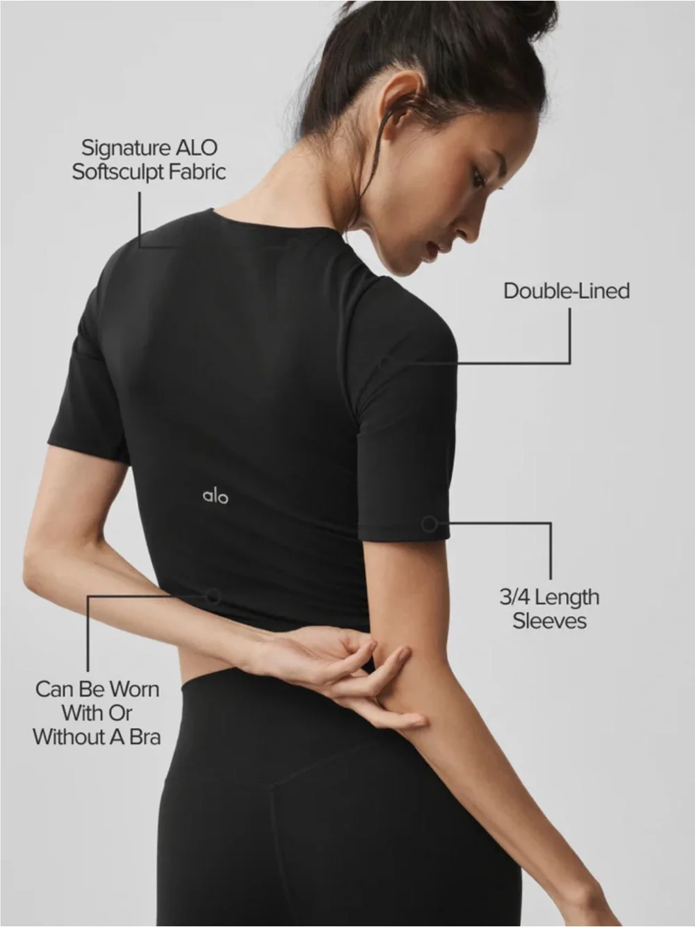 NWT ALO Softsculpt Precision Half Sleeve Tee, Black, size M